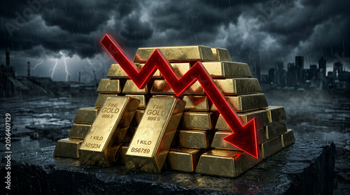 Fall of gold prices concept