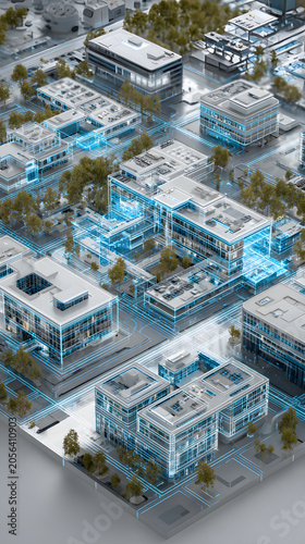 Smart hospital network building futuristic medical campus integrated ai system data grid cybernetic infrastructure connected facility intelligent care hub