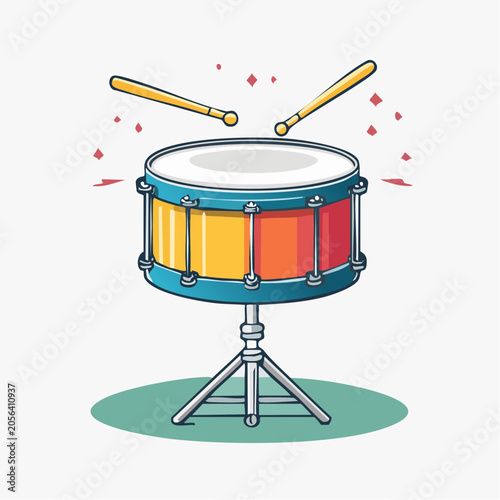 Cartoon Snare Drum with Drumsticks on Stand