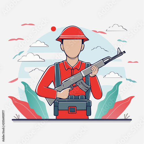 Cartoon Soldier Holding Rifle