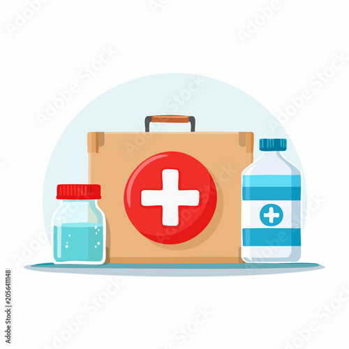 First Aid Kit and Medical Supplies Illustration