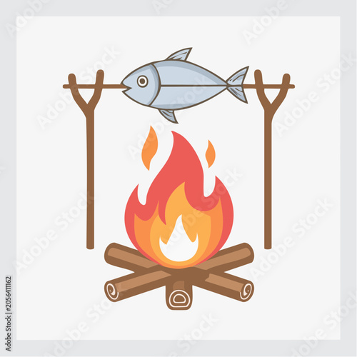Fish Roasting Over Campfire