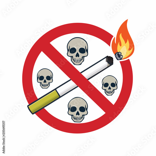 No Smoking Sign with Skulls and Fire