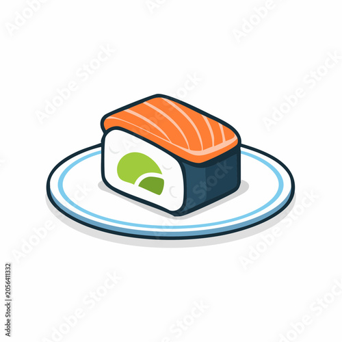 Salmon and Avocado Sushi Roll on a Plate