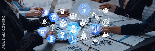 Foto Leadership icons symbolize teamwork, vision, and decision-making