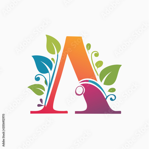 Letter A with floral design and gradient colors