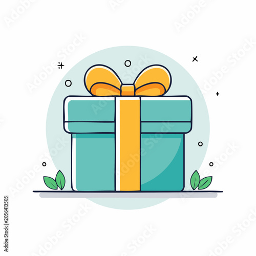 Turquoise Gift Box with Yellow Ribbon and Bow