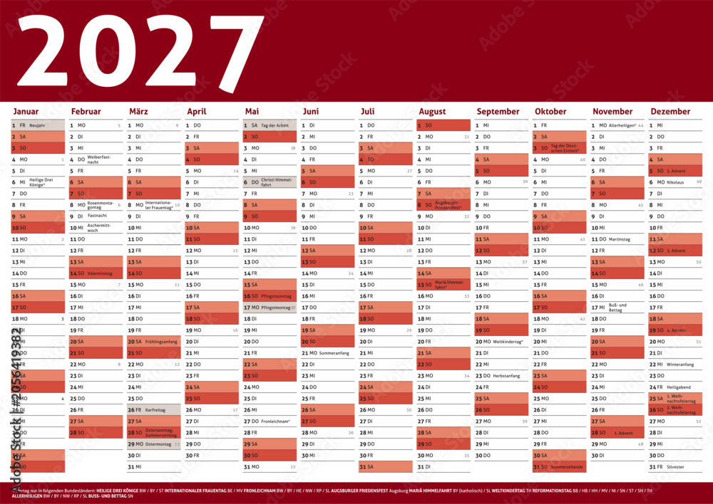 Fototapeta premium 2027 calendar Germany planner pocket business year vector