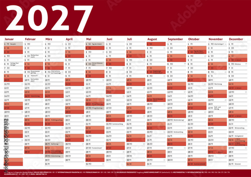 Quadro su tela 2027 calendar Germany planner pocket business year vector