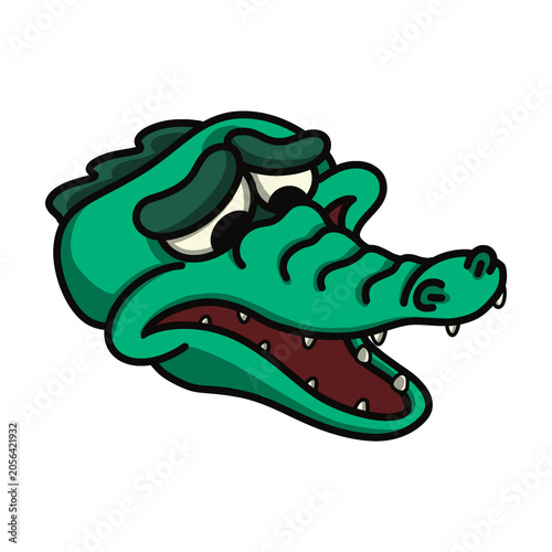 Fotografi Green crocodile Head character illustration in disappoint expression in cartoon