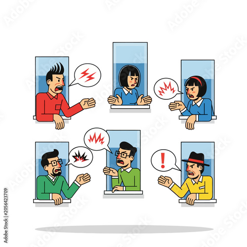 People Arguing in Apartment Windows