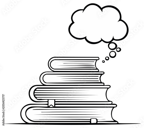 Stack of Books with Thought Bubble Illustrating Ideas and Learning