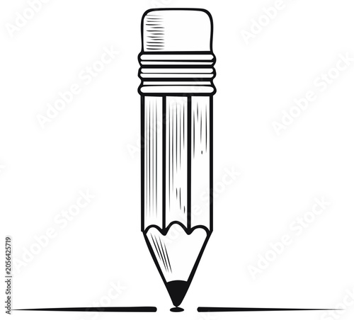 Simple Line Drawing of a Pencil Pointing Down and Drawing a Straight Line