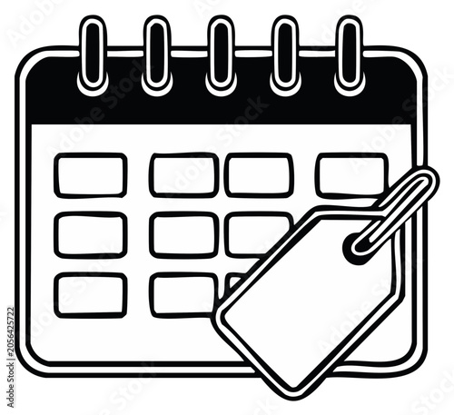 Calendar with blank price tag for appointment scheduling or sale event planning illustration