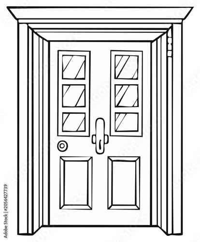 Elegant Door with Transom Window and Pane Details Architectural Drawing