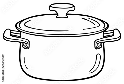 Kitchen cooking pot illustration black and white outlines