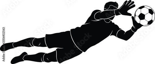 Fotografía Football goalkeeper silhouette saving ball isolated on transparent background