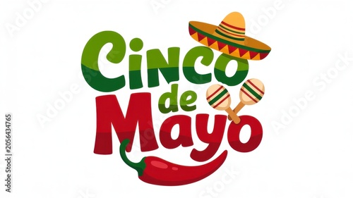 Colorful Cinco De Mayo Celebration Banner With Sombrero And Maracas