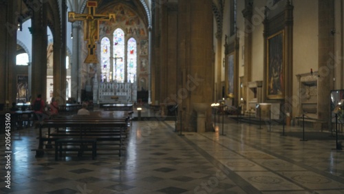 Fotografi Historic cathedral nave interior defocused and softly blurred church altar; background backdrop copyspace calm