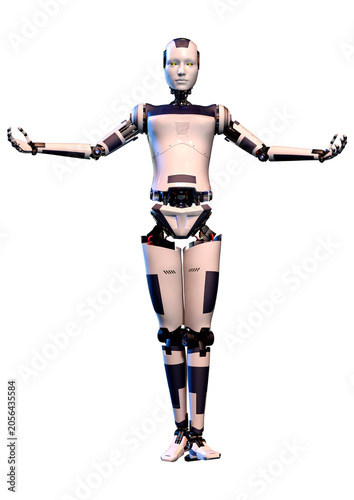 3D Rendering Female Robot on White