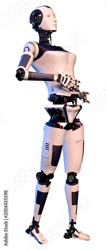 3D Rendering Female Robot on White