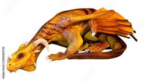 3D Rendering Fairy Tale Dragon on White