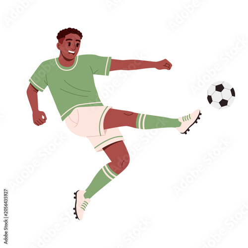 Football Player Kicking Soccer Ball Isolated. Flat Vector Illustration,