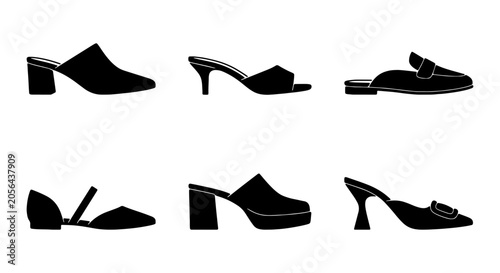 Fotografija Vector Shoe Silhouettes Collection: Mules, Loafers, Heels, Flats, Fashion Footwe
