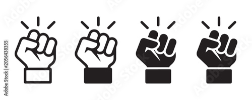 Cuadro en lienzo Set of four simple vector illustrations of a fist, showing strength, power, and determination concepts