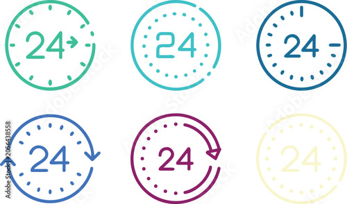Bild auf Leinwand 24 hour service icons set circular clock symbols with arrows