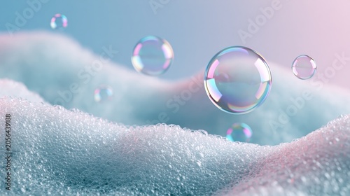 Soap Foam Bubbles Texture on Blue Backdrop Macro Hygiene and Beauty Concept, Blue Background with Soap Foam Bubbles for Skincare, Laundry and Wellness
