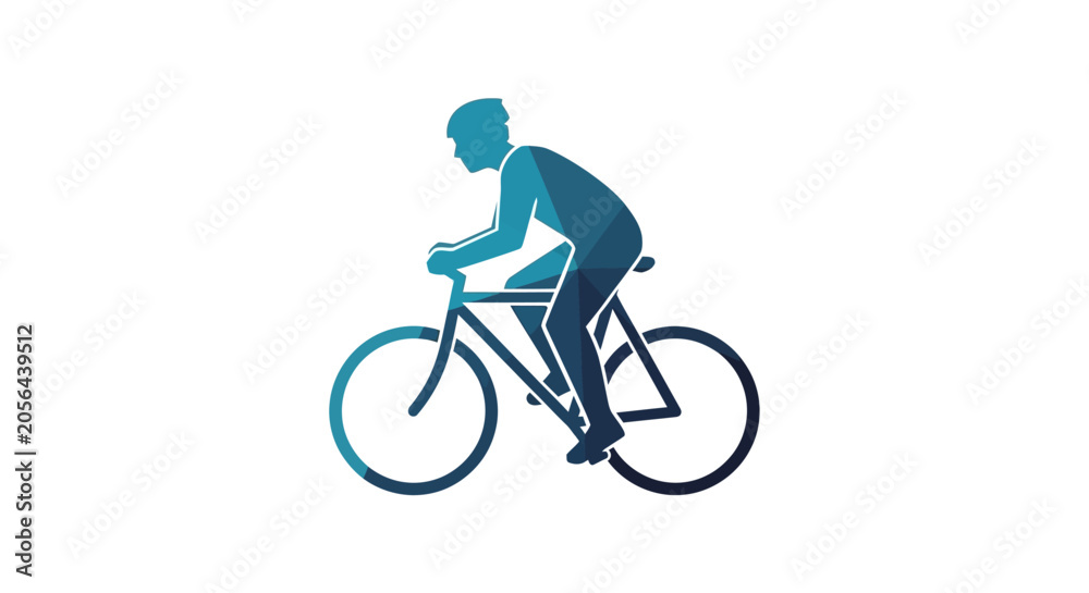 Fototapeta premium Cyclist Silhouette Icon on White Background - Blue Gradient