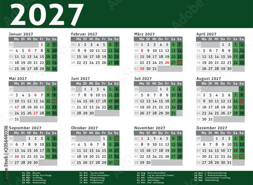 2027 calendar Germany planner pocket business year vector