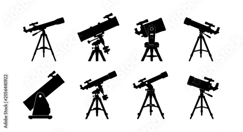 Obraz na płótnie Telescope Silhouettes Collection: Astronomy Observation Equipment, Scientific In