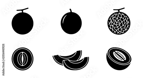 Melon Icons Set, Fresh Fruit Vector Graphics, Healthy Food Illustrations, Summer Harvest Symbols