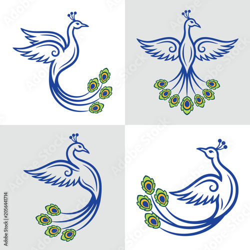 Set of Flying Vector Birds with Dove and Pigeon and peacock Silhouettes for Nature and Peace Design