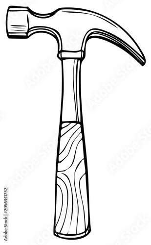Hand-drawn outline of a classic claw hammer with a wood grain textured handle
