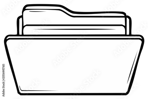 Outline vector graphic of a file folder for documents and data with a minimal style for organization and storage