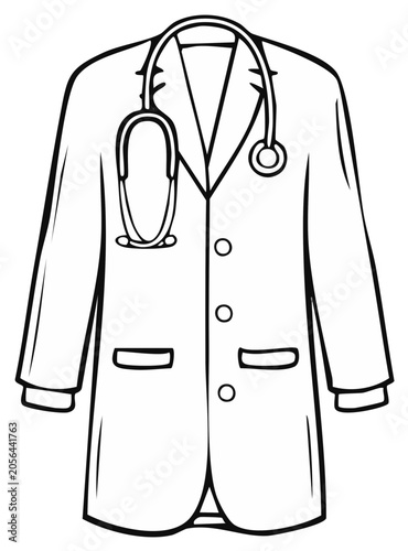 Doctor's coat and stethoscope outline vector illustration for medical professional