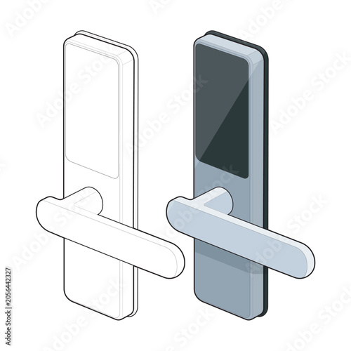 Photos Isometric smart mortise door lock wireframe and colored filled outline vector fo