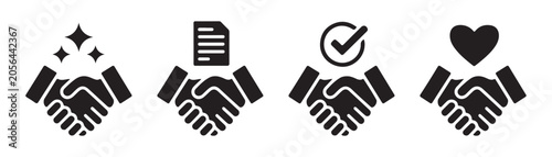 Foto Professional business handshake icons set featuring contract approval and love symbols for good relations