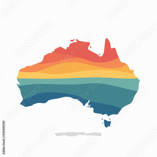 Australia Map Silhouette with Retro Sunset Gradient