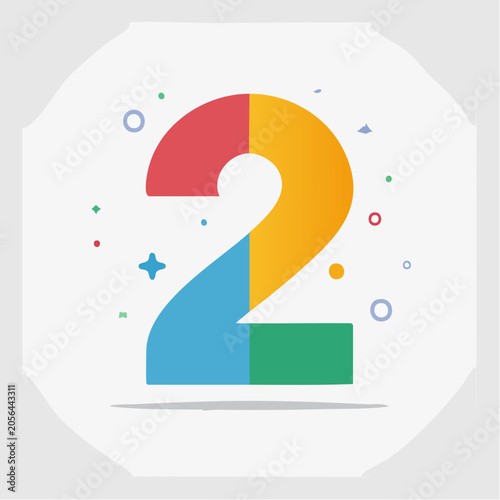 Colorful Number Two Icon with Confetti