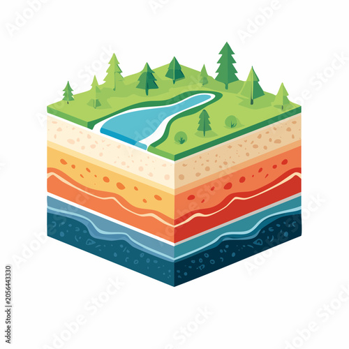Cross-section of Earth Layers with Landscape