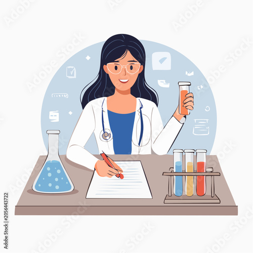 Scientist working in a laboratory with test tubes and beakers