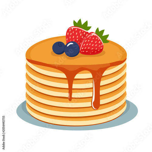 Cartoon birthday cake with strawberries and candle