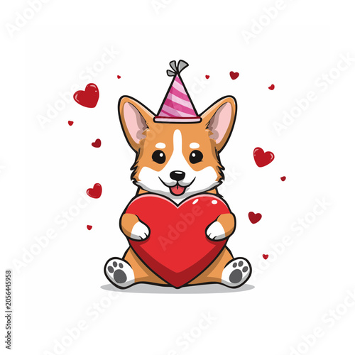 Cute cartoon cat holding heart gift box