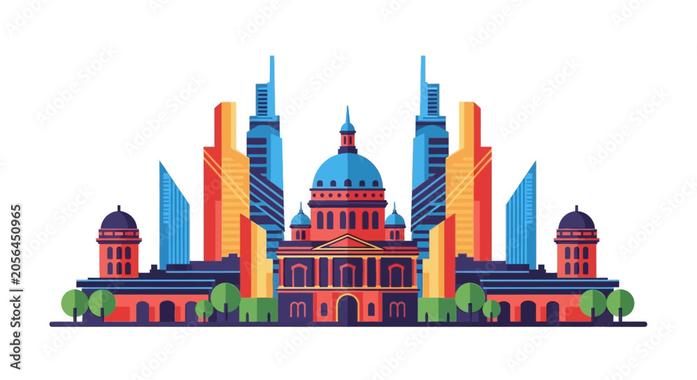 Naklejka premium City skyline with modern skyscrapers and historic buildings standing tall together
