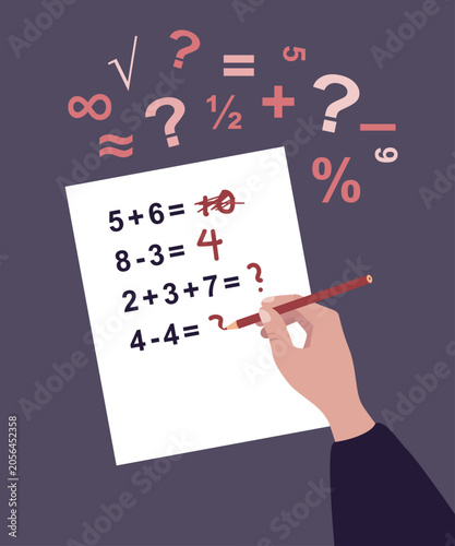 Learning disability, mathematical problems, dyscalculia, dysgraphia, concept illustration.