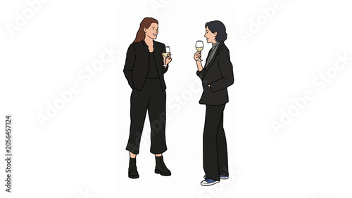 Two Professional Women Enjoying Drinks and Networking During a Casual Corporate Social Gathering Event